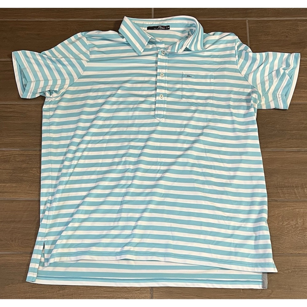 RLX Ralph Lauren Men's Polo Blue White Striped S/S  Shirt Size XXL